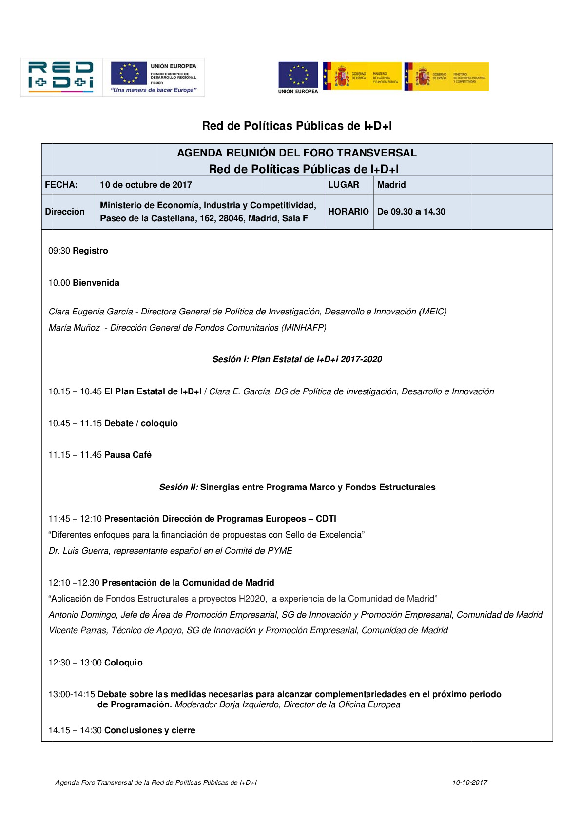 20171006 - Agenda - Foro Transversal Red IDI 10_10_2017