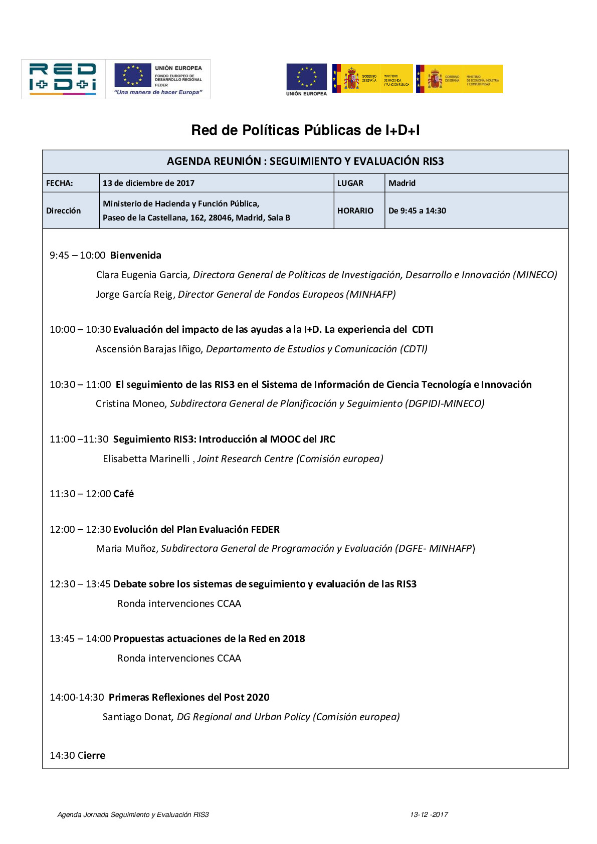 20171213 - Agenda - Jornada Seguimiento y Evaluacion RIS3 v4