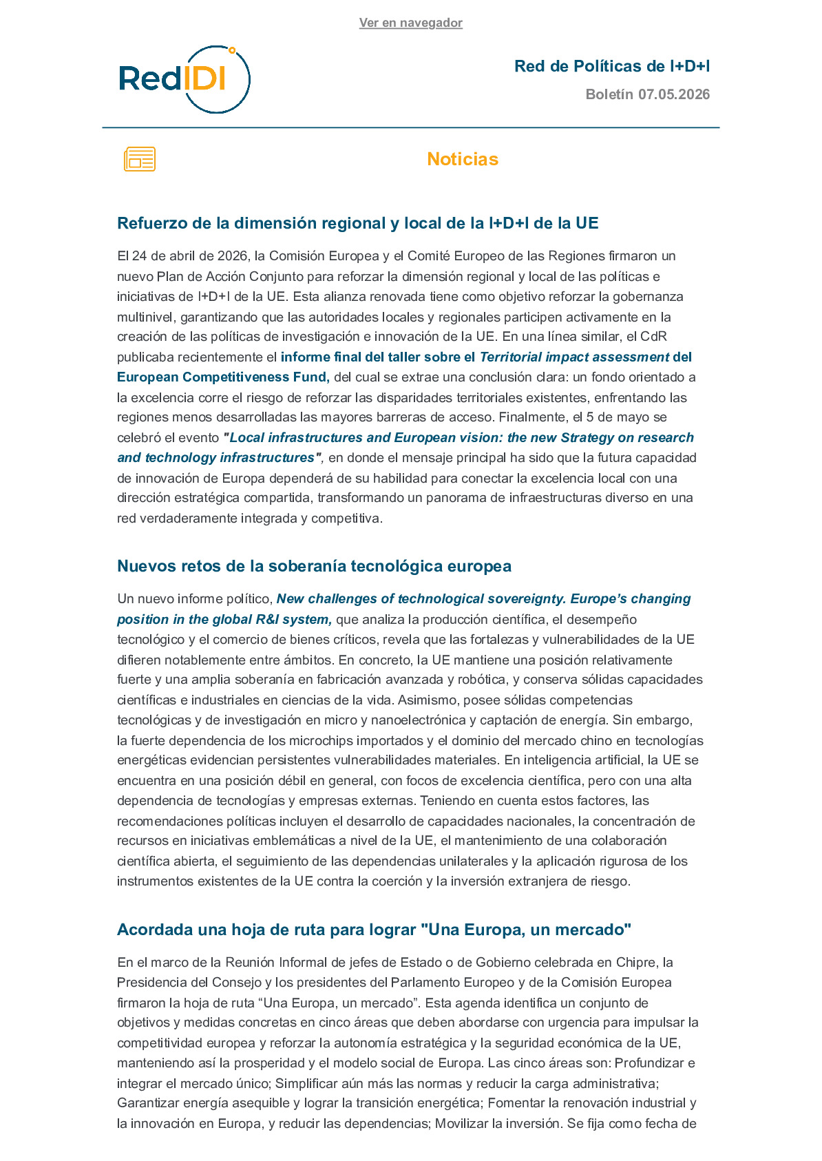 Boletín de actualidad 07.05.2026 de la Red IDI