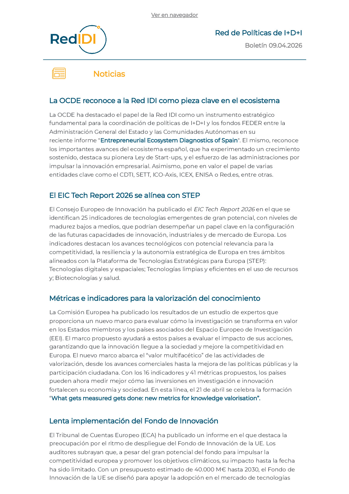 Boletín de actualidad 09.04.2026 de la Red IDI