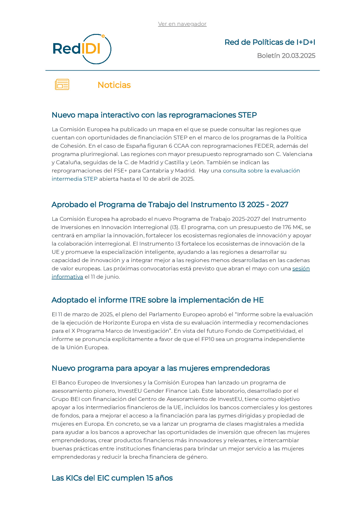 Boletín de actualidad 20.03.2025 de la Red IDI