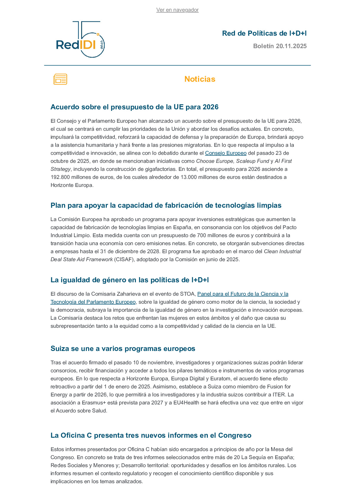 Boletín de actualidad 20.11.2025 de la Red IDI