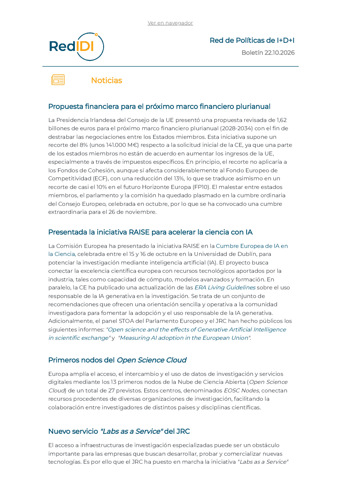 Boletín de actualidad 22.10.2026 de la Red IDI