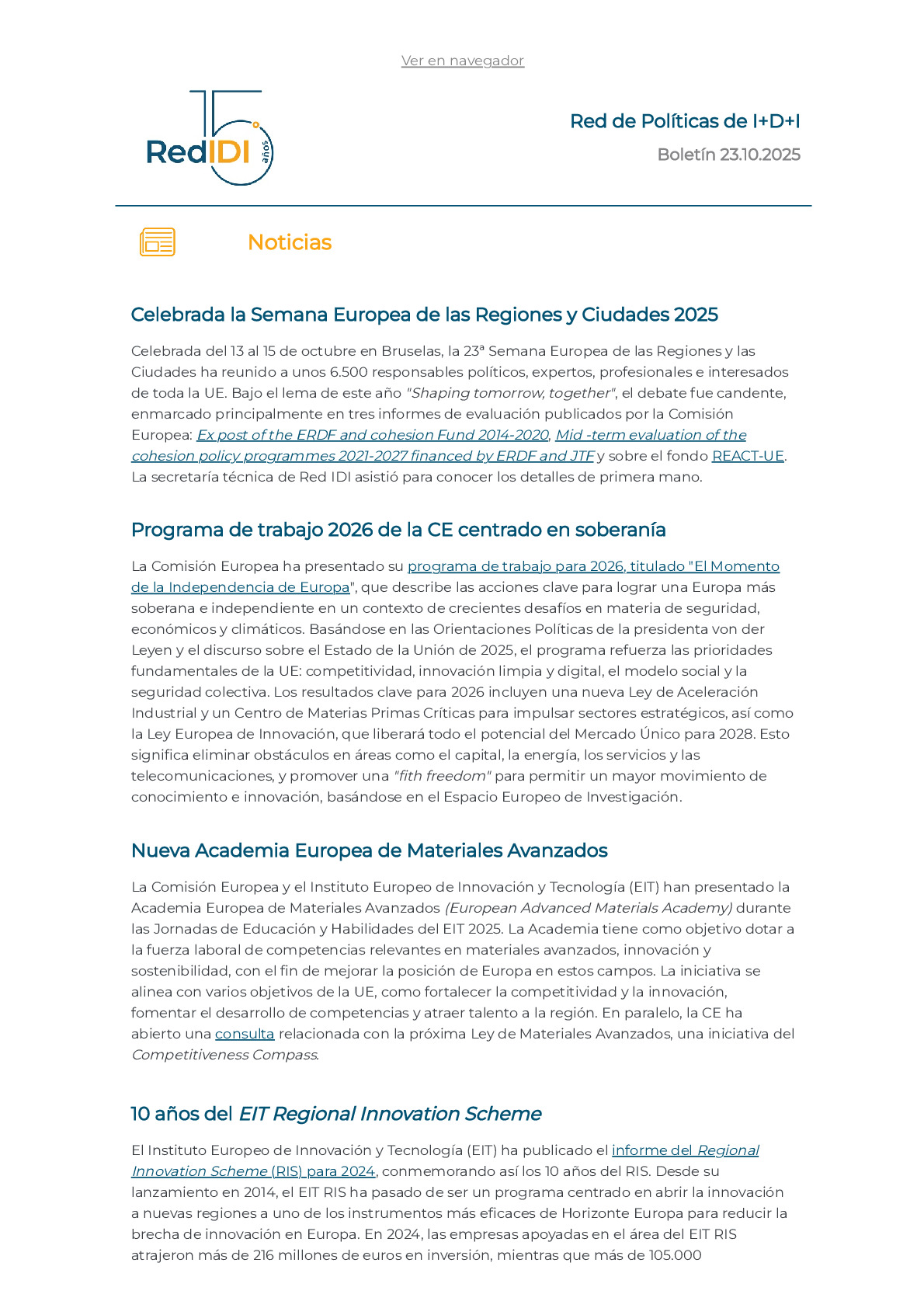 Boletín de actualidad 23.10.2025 de la Red IDI