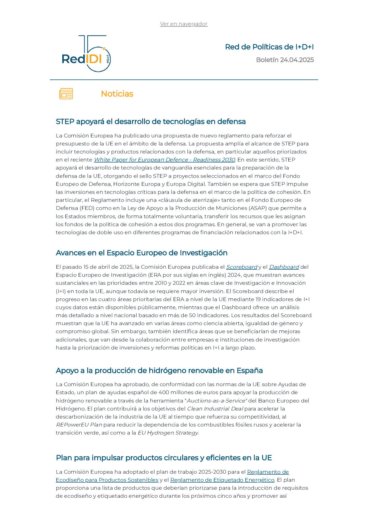 Boletín de actualidad 24.04.2025 de la Red IDI