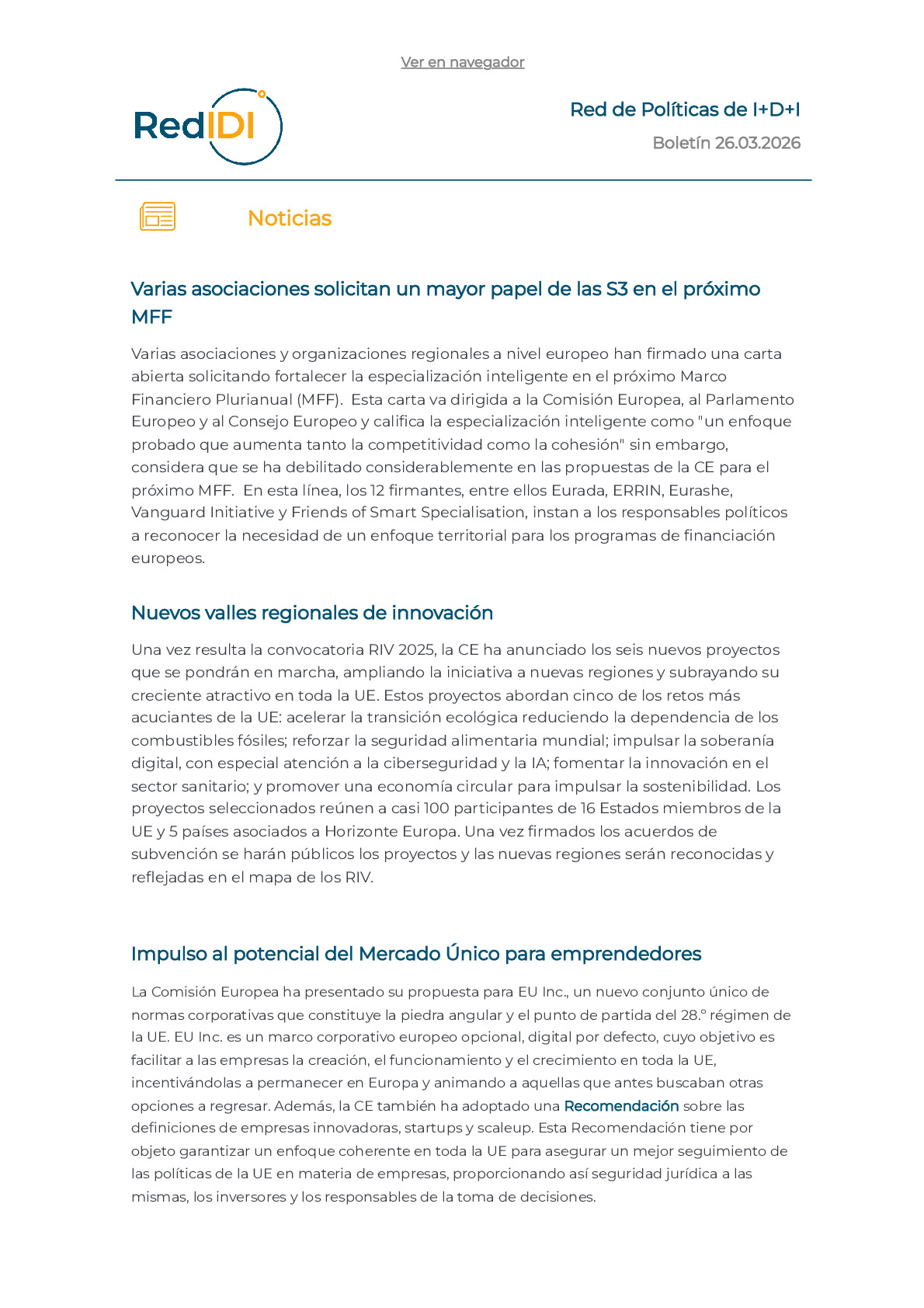 Boletín de actualidad 26.03.2026 de la Red IDI