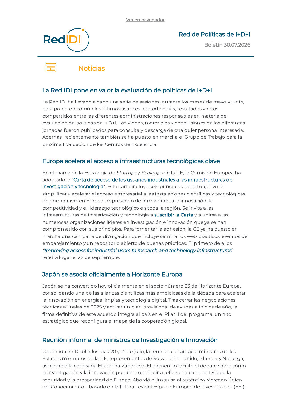 Boletín de actualidad 30.07.2026 de la Red IDI