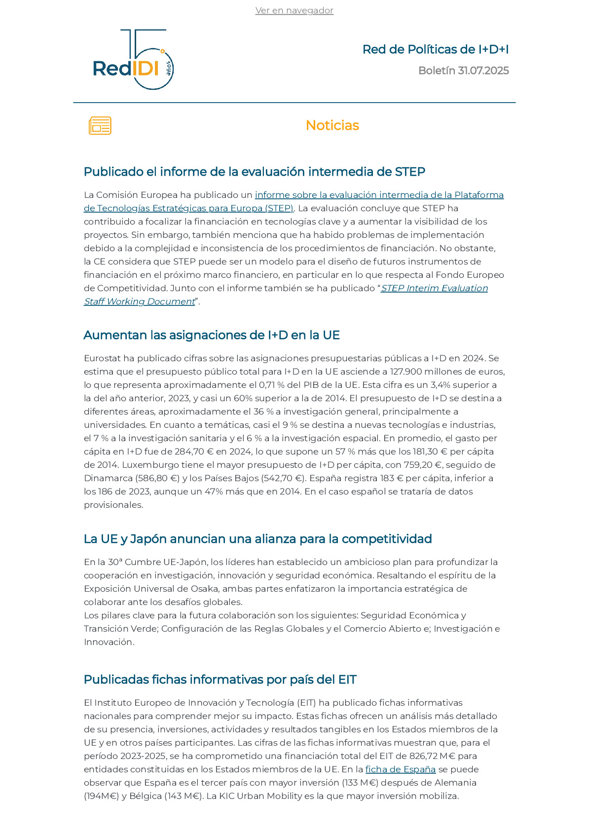 Boletín de actualidad 31.07.2025 de la Red IDI