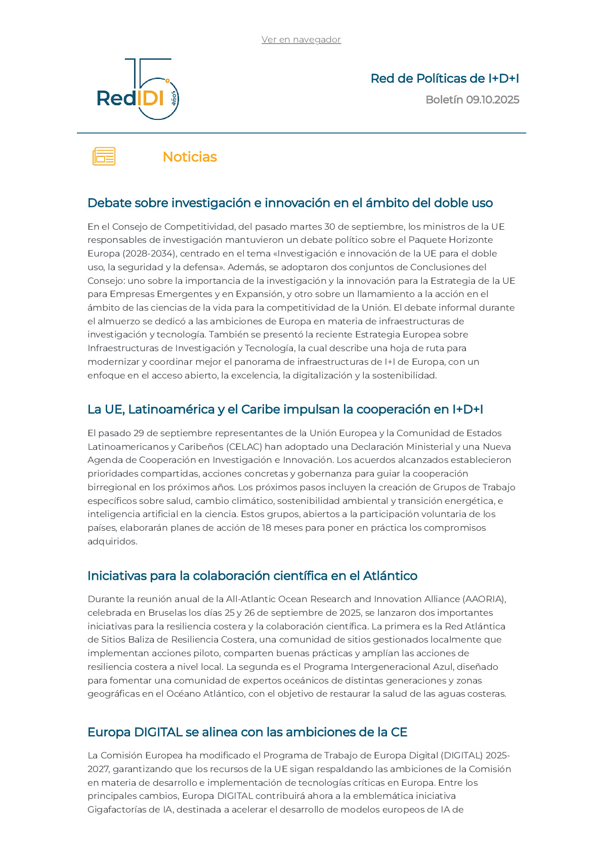 Boletín de actualidad de la Red IDI 09.10.2025