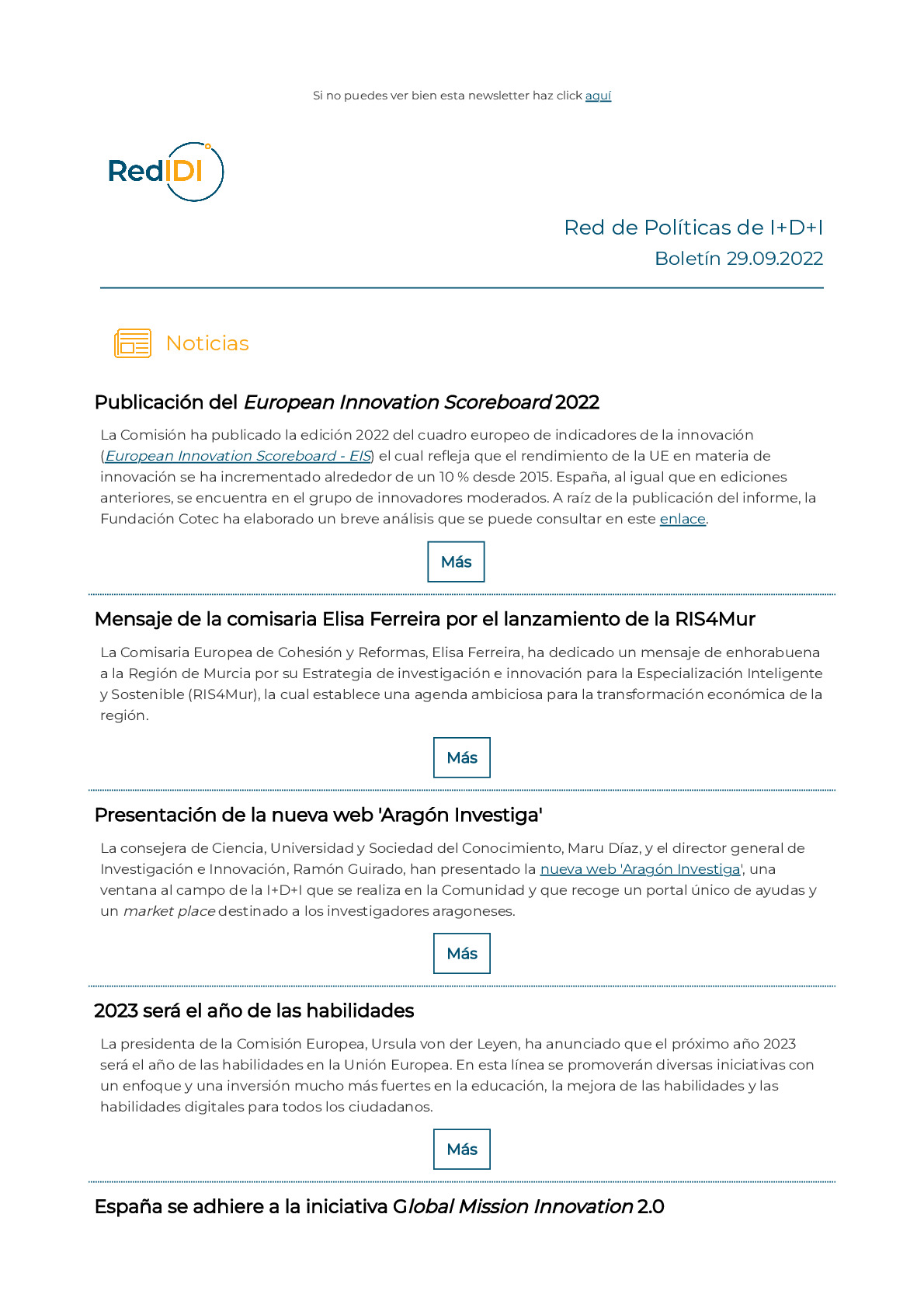 Boletín de noticias de la Red de Políticas de I+D+I 29.09.2022