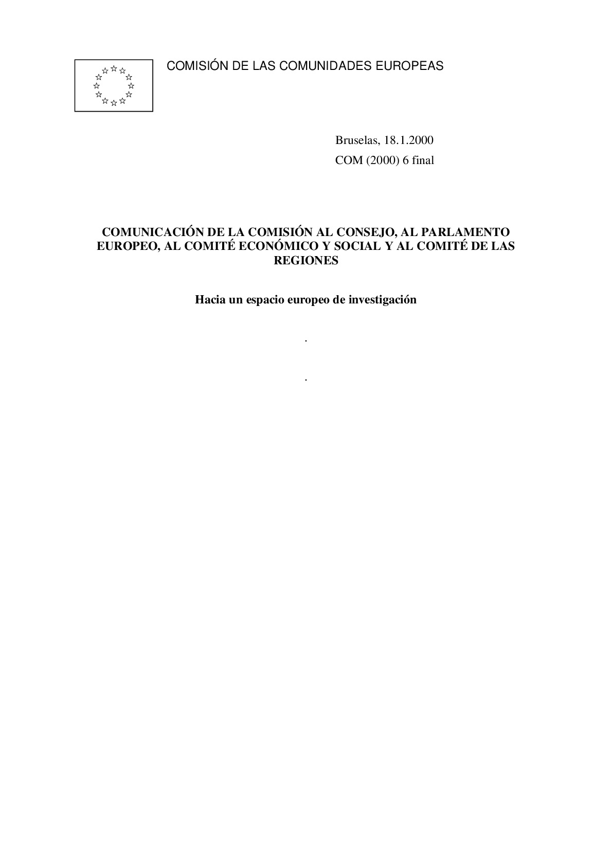 Hacia un Espacio Europeo de Investigacion_ COM 6_2000