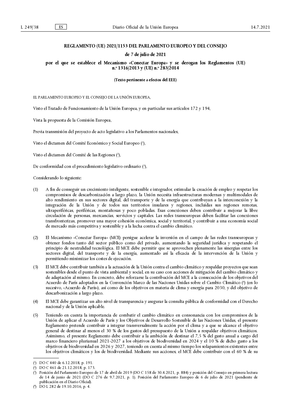 Reglamento 2021-1153_Mecanismo Conectar Europa