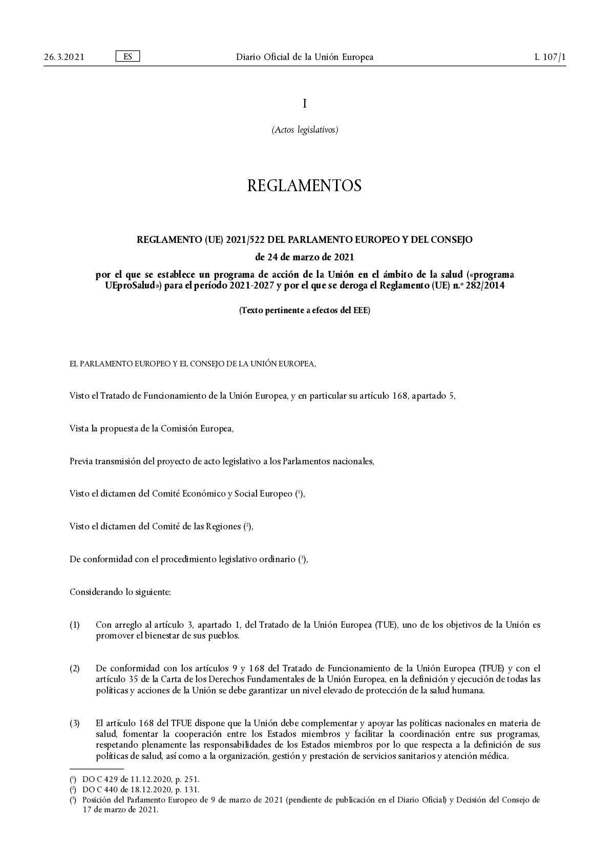 Reglamento 2021-522_Programa EU4Health