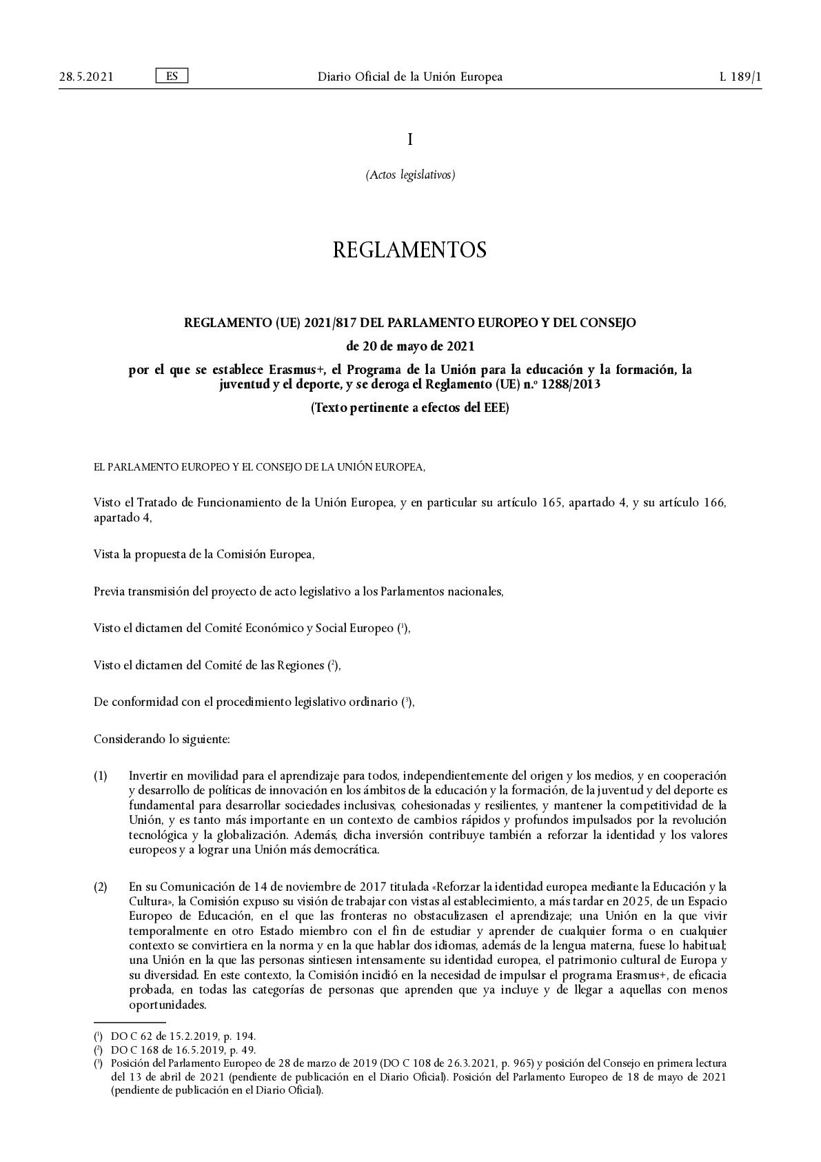 Reglamento 2021-817_Programa Erasmus+