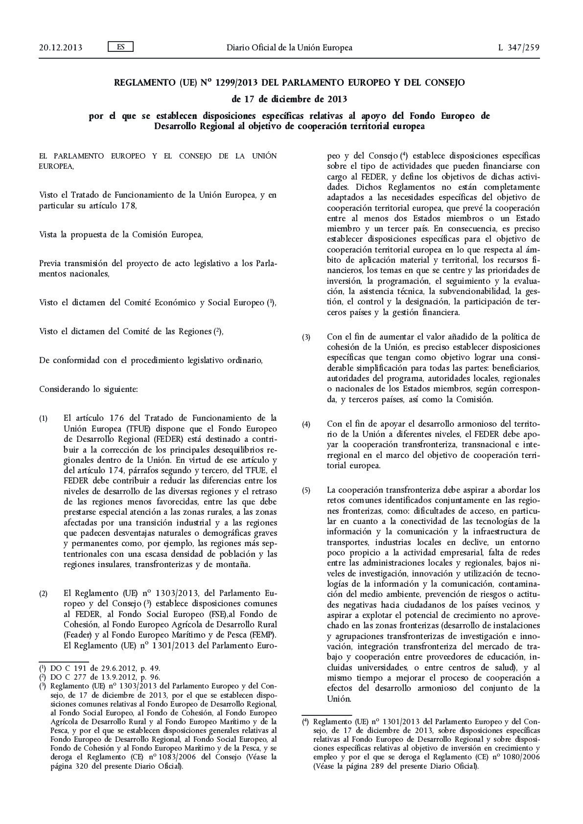Reglamento_1299-2013_Disposiciones Especificas FEDER