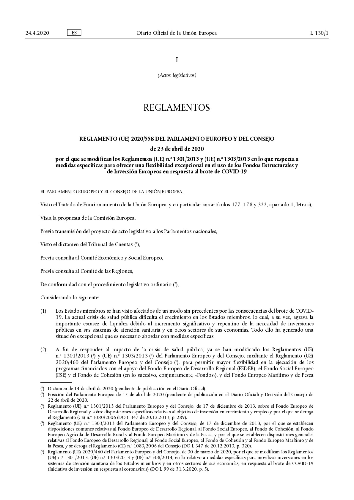 Reglamento_558-2020_Modificacion Reglamentos 1301 y 1303. Medidas Flexibilidad Covid-19_2020