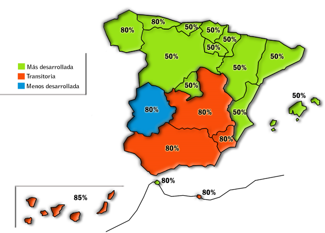 Mapa % financiación regiones 2014-2020